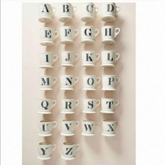 Anthropologie Monogram Initial Letter Mug Coffee Tea Cup Black White Anthro D S - Picture 6 of 10